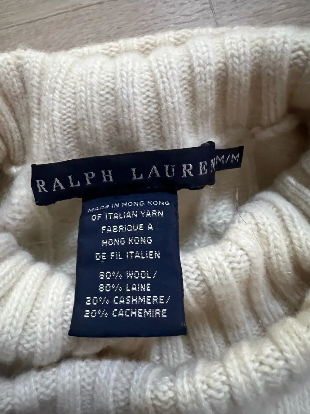 Ralph Lauren Ivory Cable-Knit Italian Yarn Turtleneck Sweater - youth M